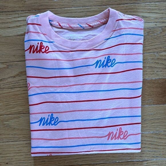Nike Spellout pink red blue striped short sleeve crewneck baby tee shirt small - Picture 1 of 6
